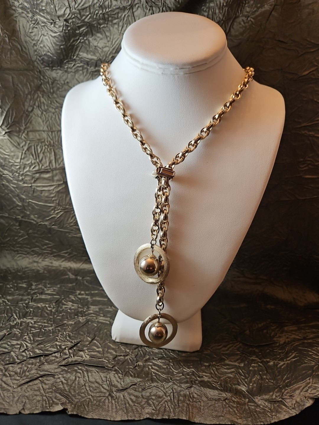 BOLERO LARIATE SLIDE NECKLACE Tassles of Orbitting Planets Mid-Century MCM 50s