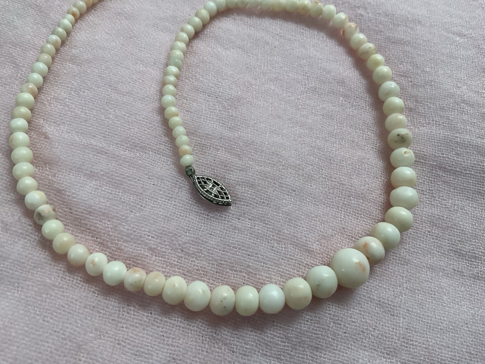 Antique Vintage Angel Skin Coral Necklace Graduated 16 Inches Genuine