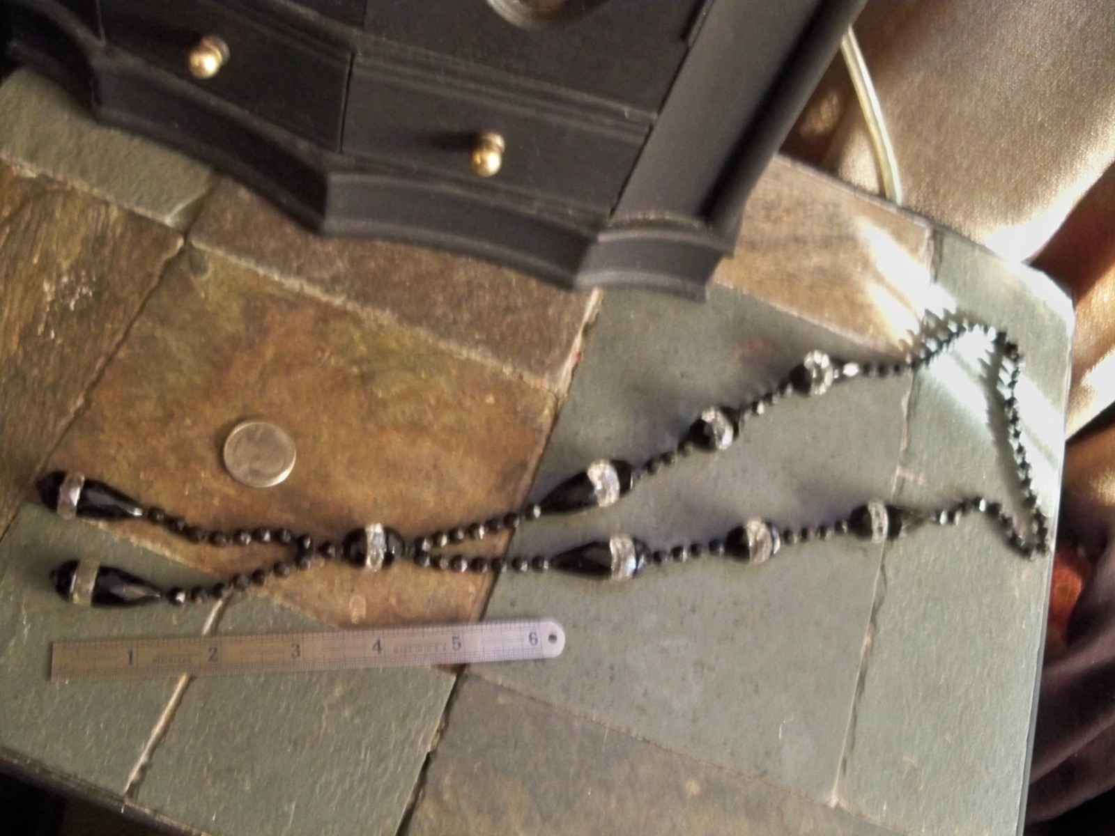 RARE Large CUT VINTAGE vauxhall NECKLACE art deco long lariat tassel CZECH bead