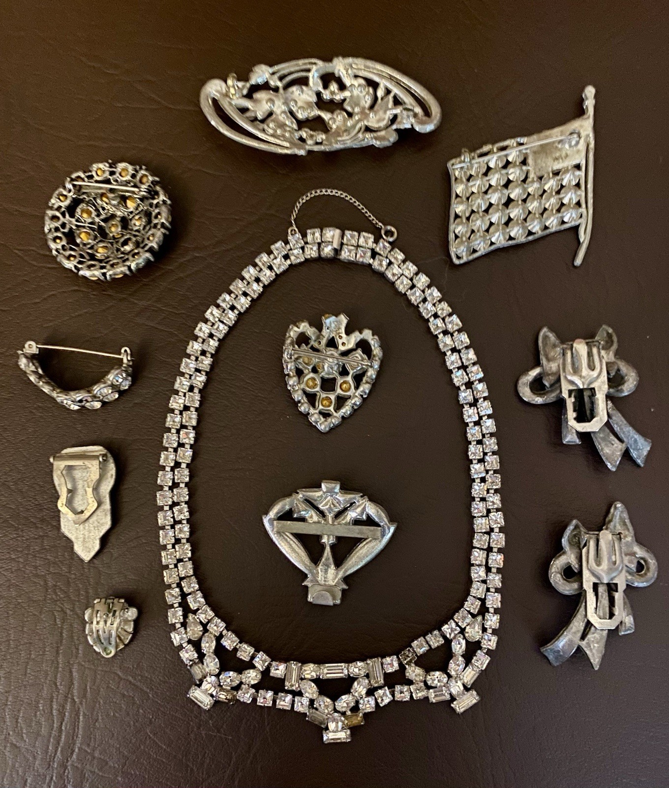 Vintage REPAIR RESTORE Rhinestone Pot Metal Brooch Pin Lot Necklace High End