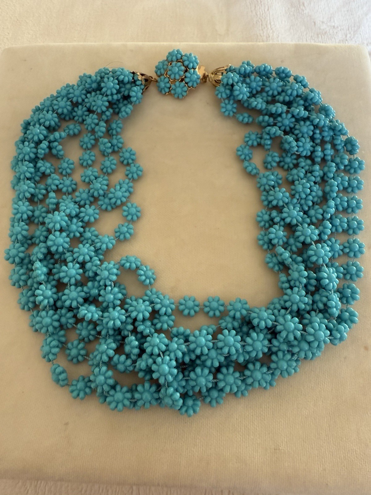 Vintage Necklace with Blue Beads Very Light Weight Costume Jewelry 16″