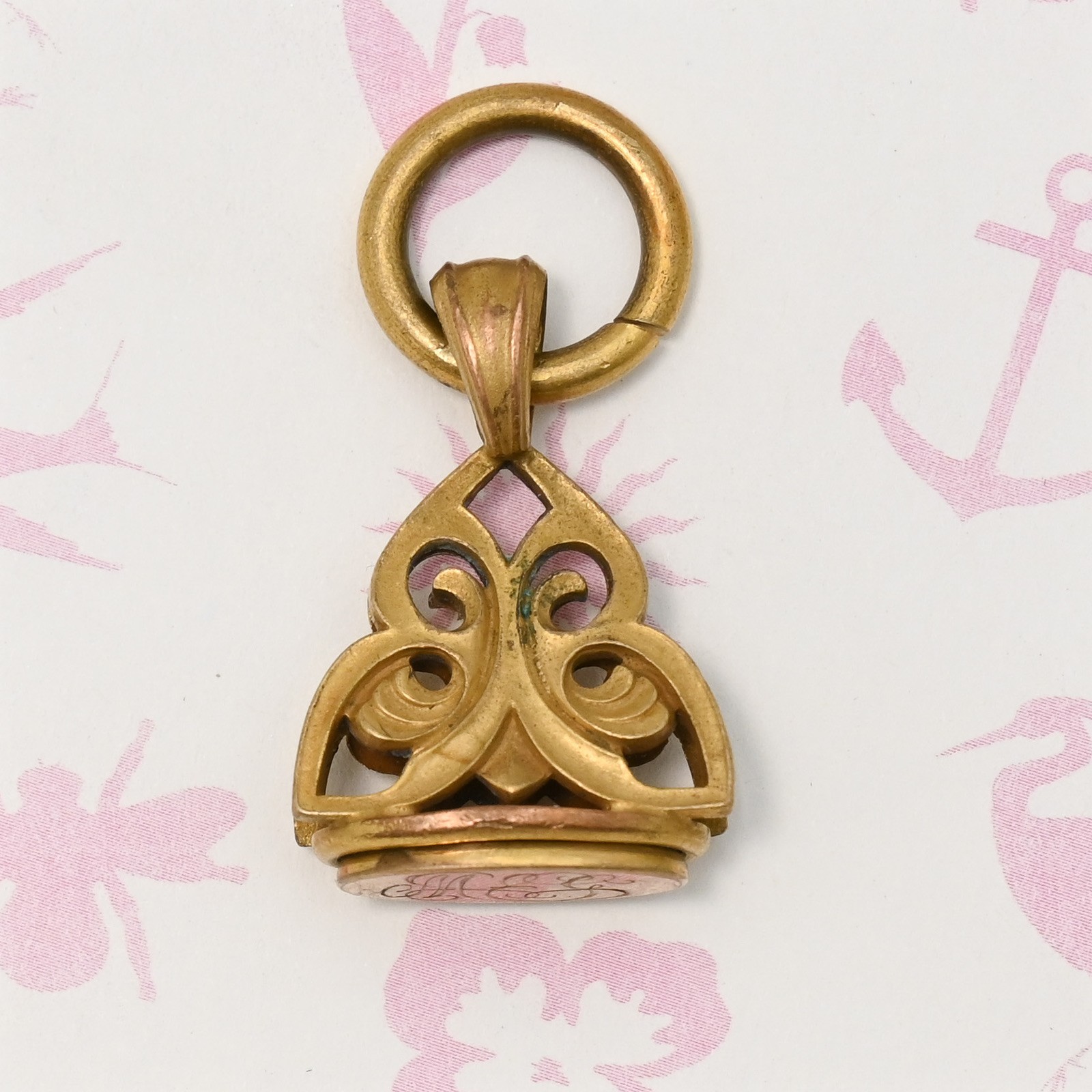 Antique Victorian Oversized Bail Foliate Yellow Gold Filled Fob Charm Pendant