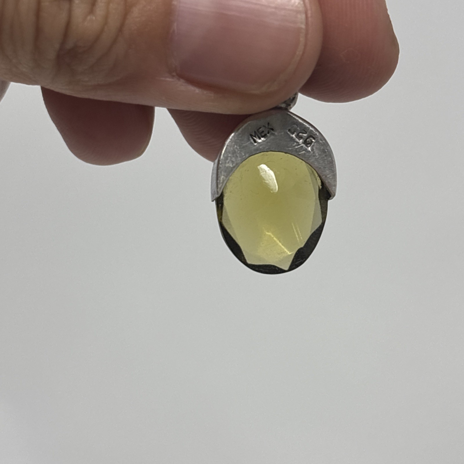 vintage mex yellow glass pendant Faceted Oval Drop 925