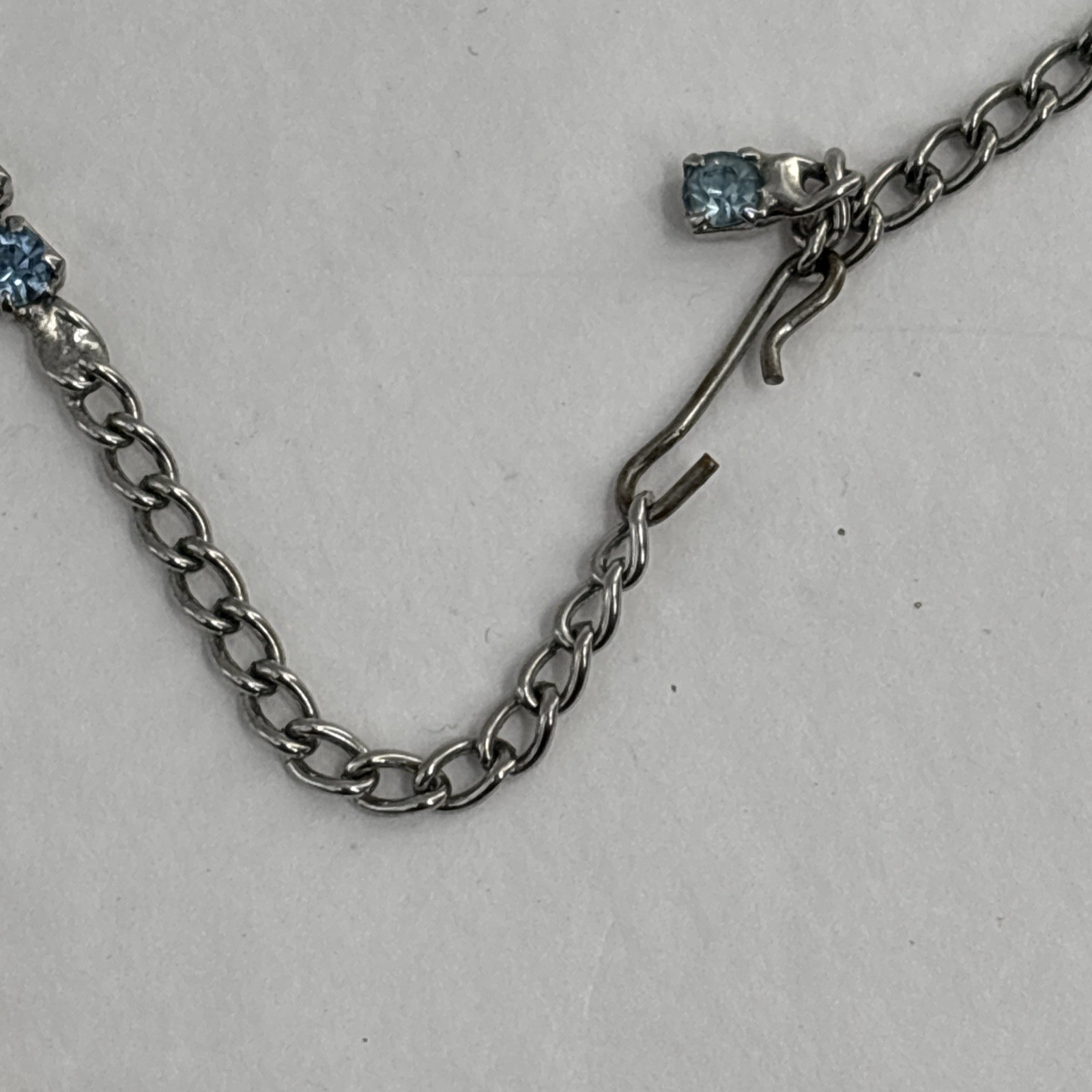 Vtg 1950s Necklace Triple Drop Choker Aquamarine Ice Blue Rhinestone Silver Tone