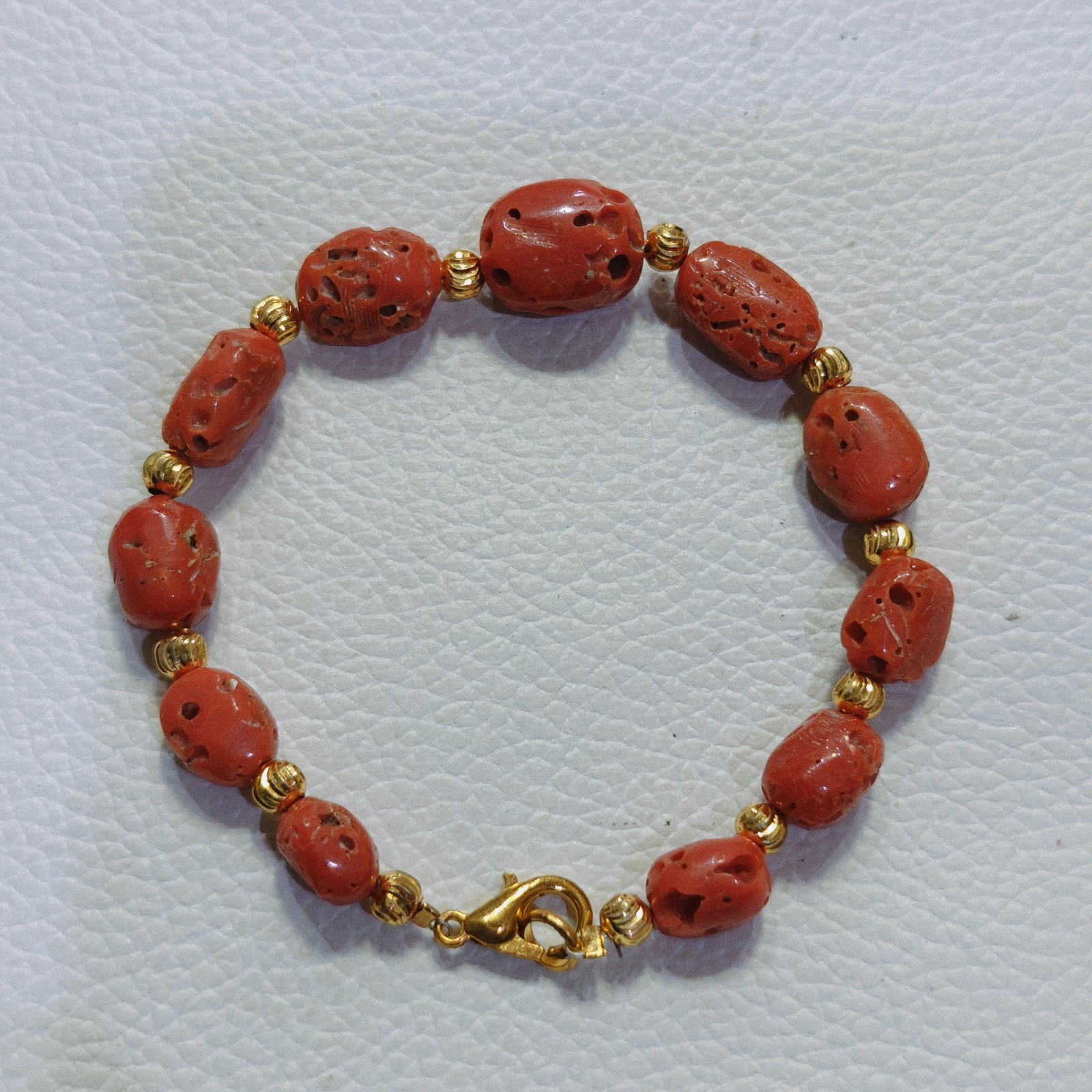 Vintage Real Italy Coral Bracelet Natural Red Coral Beads Antique Style Jewelry