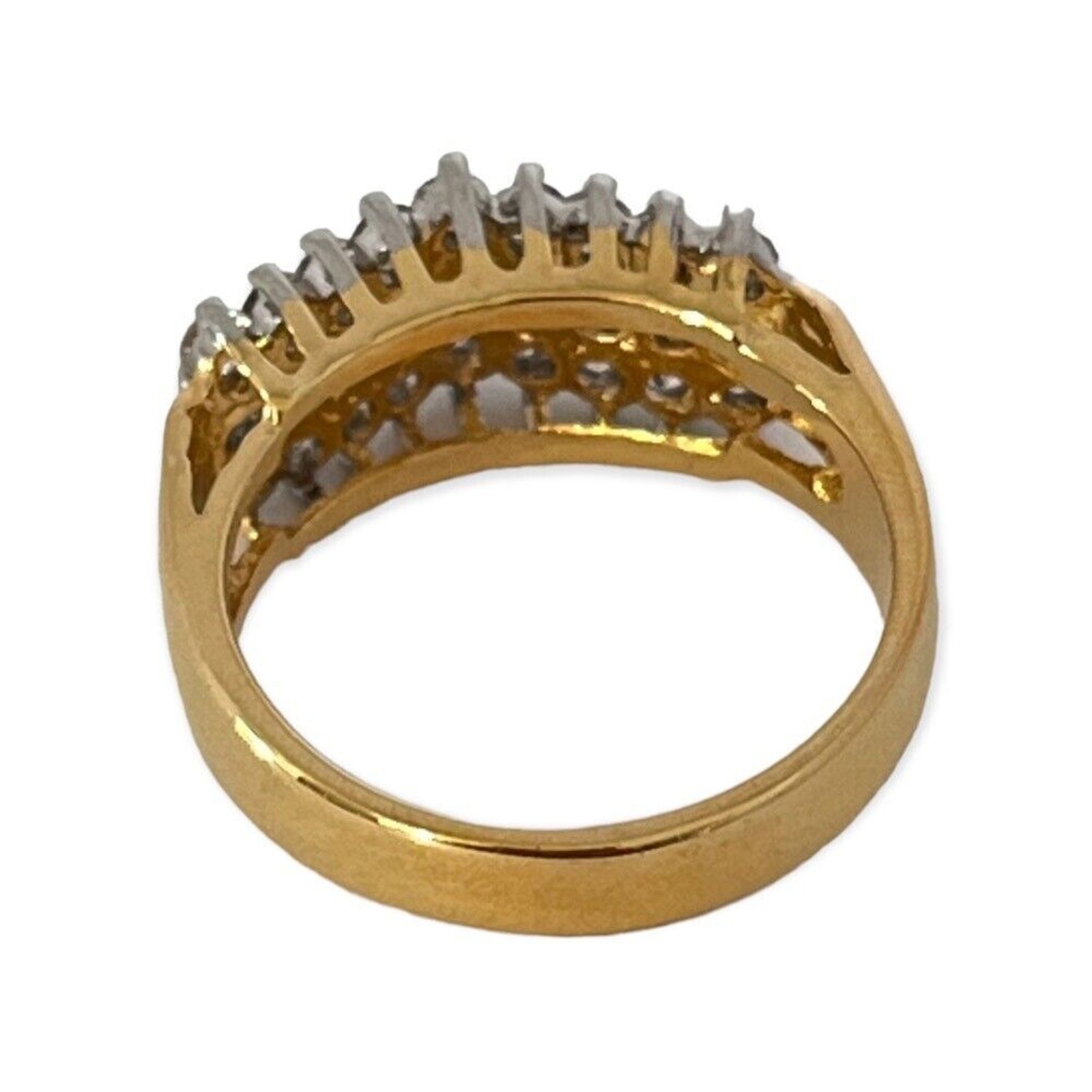 Vintage 1980s Ring Size 6 CZ Cluster Three Row Prong Set Gold Plated – 14M
