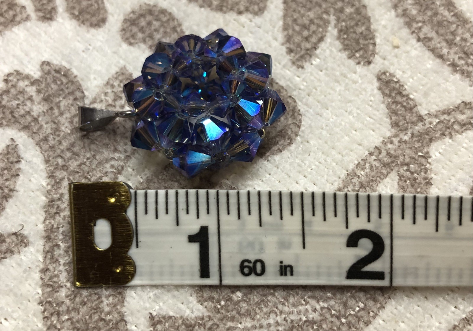 Vintage Sterling Silver Bale Violet Blue Austrian Crystal Glass Beads Pendant