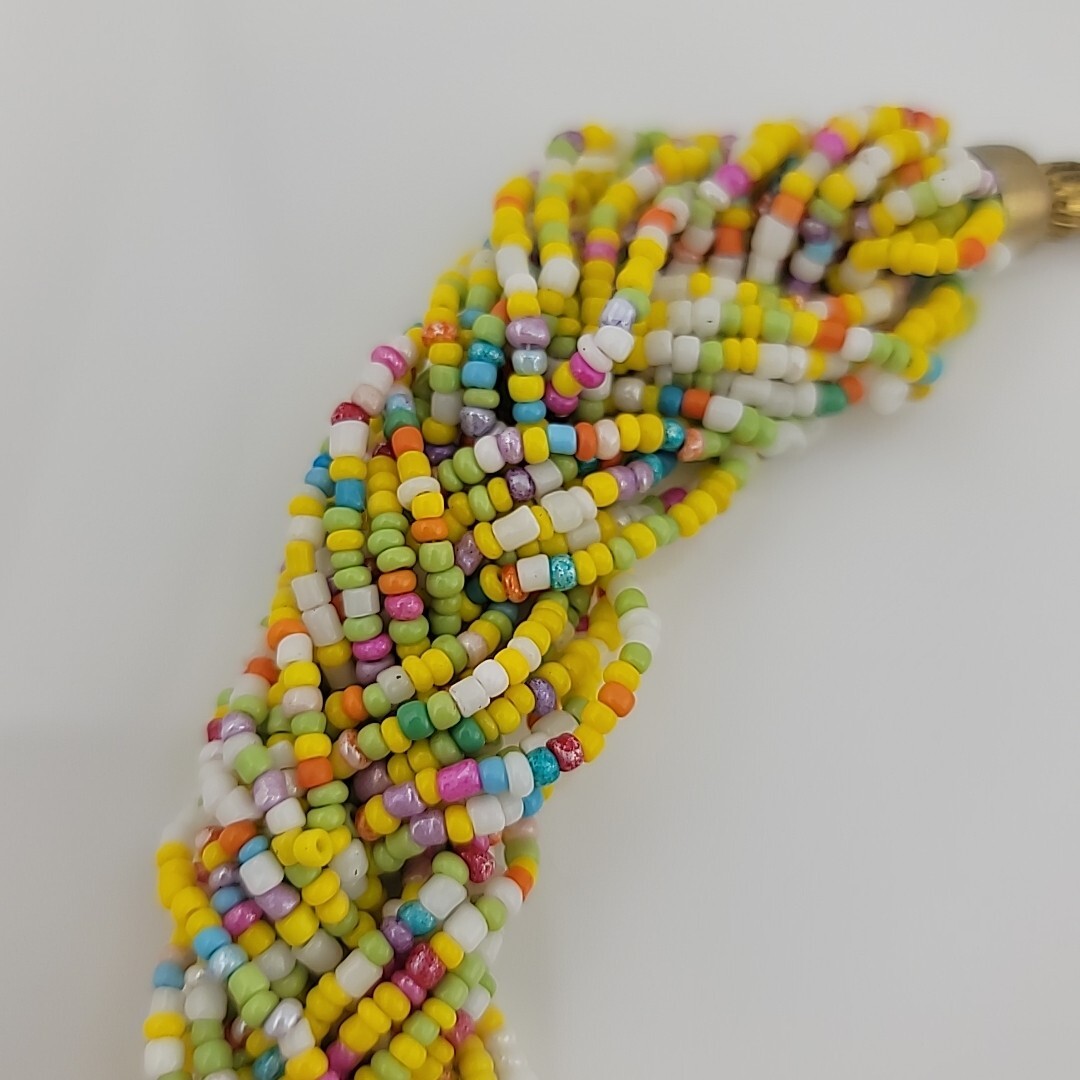Vintage Braided Seed Bead 19″ Necklace Easter Multicolor Chunky Retro