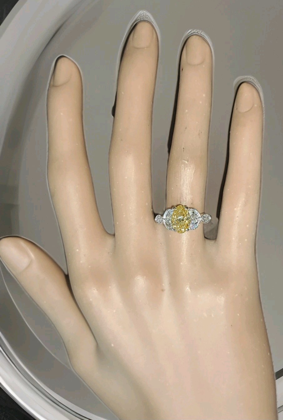 Vintage Platinum Engagement Ring 1.52CT.Natural Yellow Diamond Oval Shape