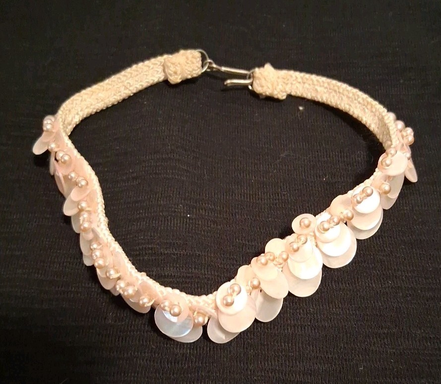 Vintage Mother Of Pearl Discs And Small Pearl Beads Chocker Necklace