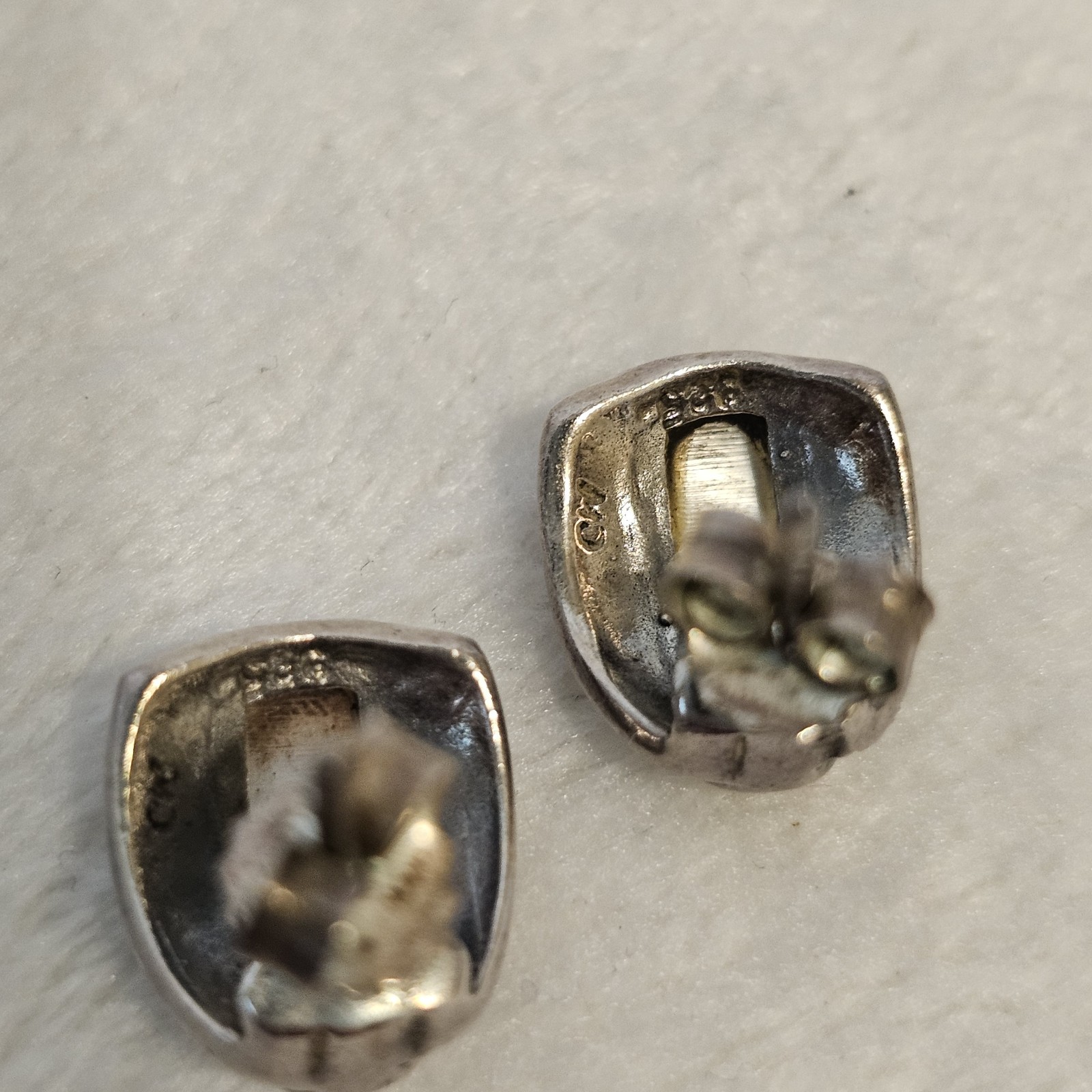 Vintage Mother Of Pearl Stone Fitted Earrings Necklace Ring Size 9/10. CW 925 SS