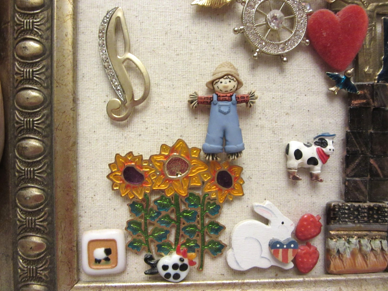 Vintage Jewelry Art Tree of Life Gold Tone Framed, All Different Costume Jewelry