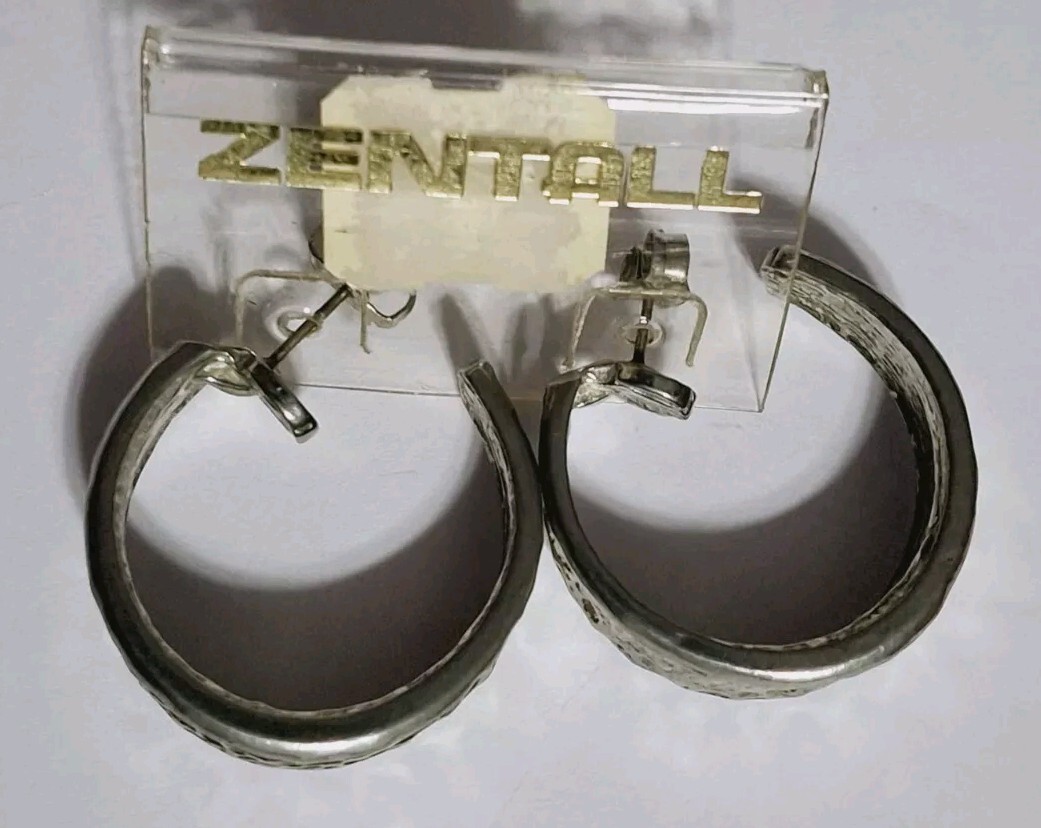 VTG ZENTALL AM PEWTER HAMMERED CHOKER COLLAR NECKLACE WITH HOOP EARRINGS (RARE)