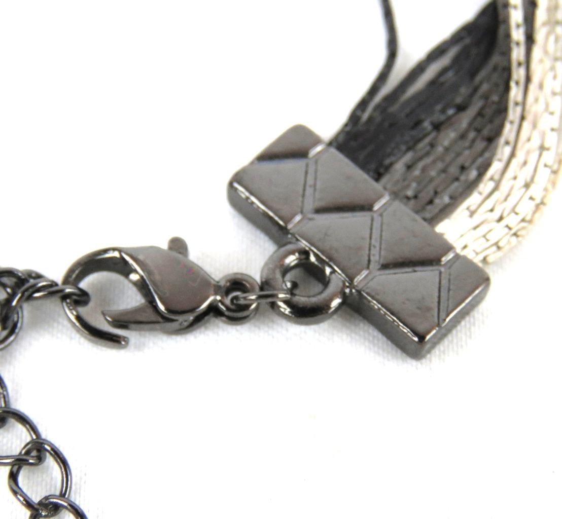Multi Strand Dark Metal Chain Necklace Black and Silver Tone Fashion Jewelry