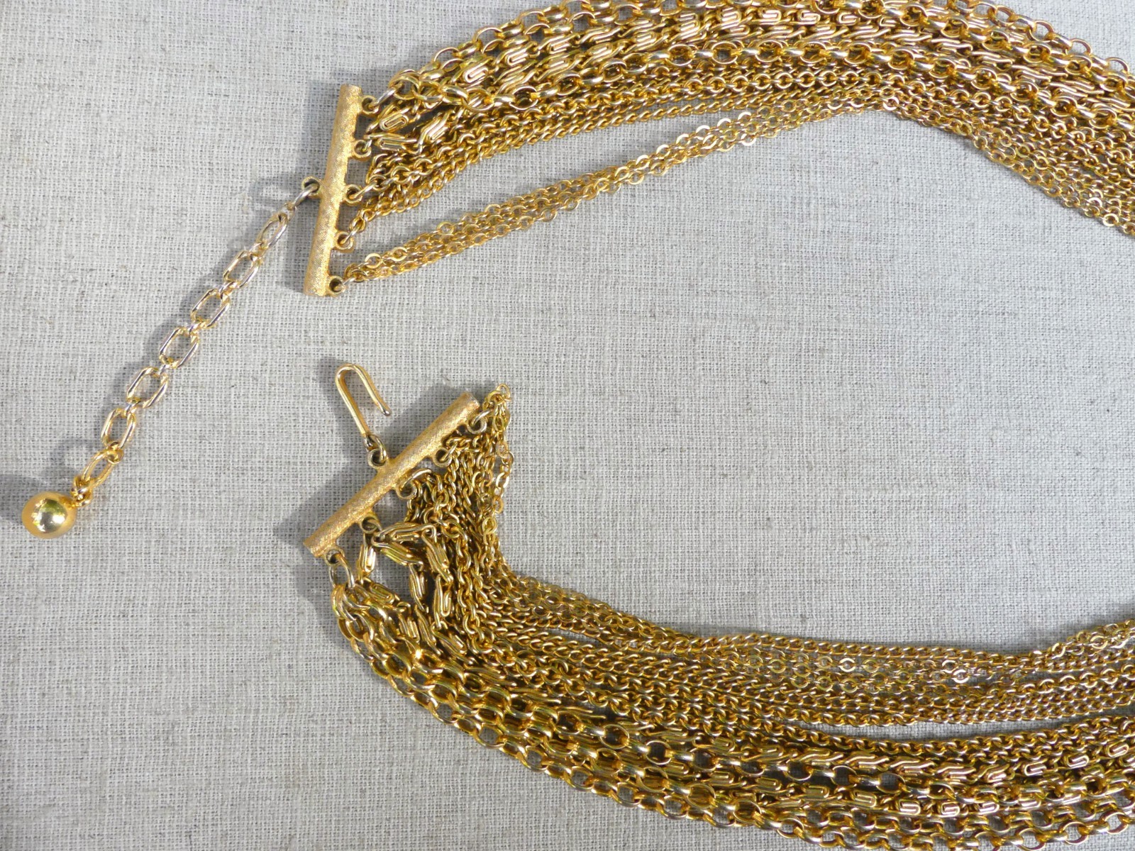 Vintage Trifari multistrand chain necklace goldtone multichain19-22 inches swag