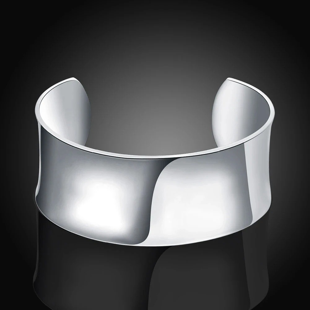 Open Bangle Vintage Retro Sterling Silver 925 Thick Cuff Bracelet Jewelry Women