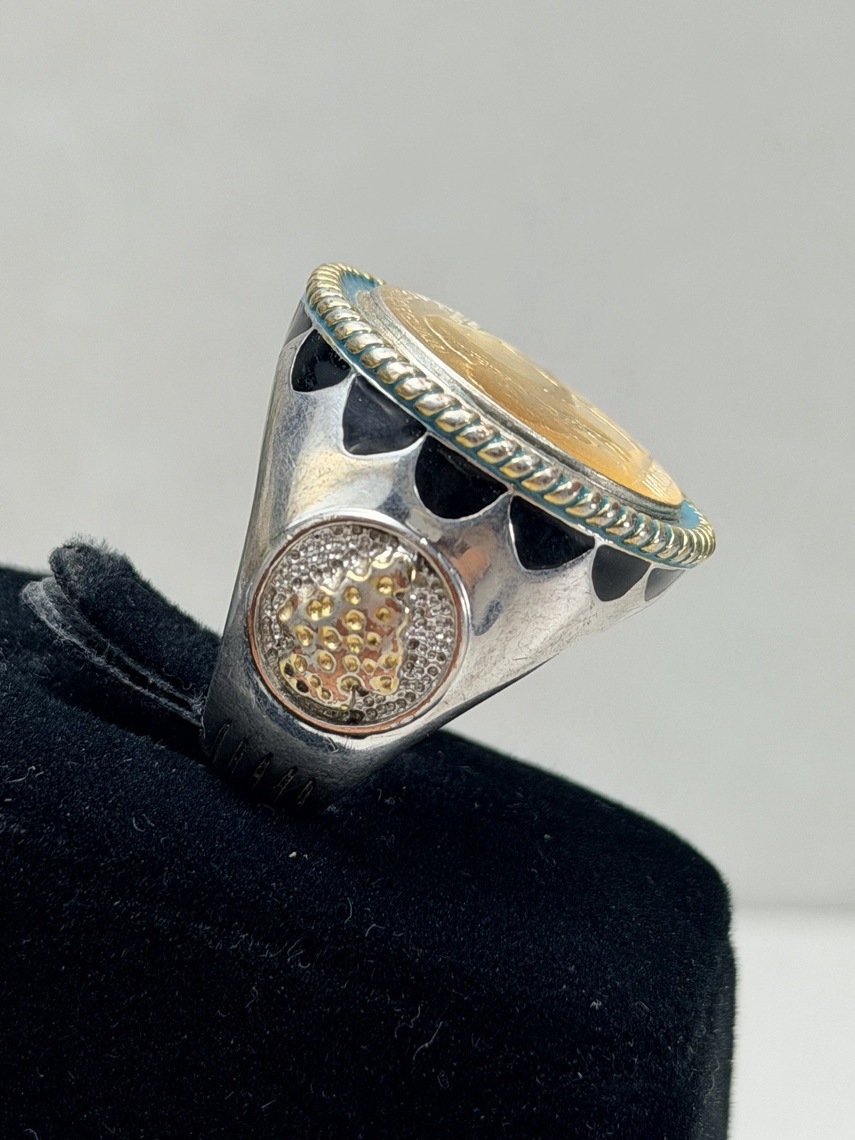 Vintage Buffalo Nickel Style Statement Ring Silver Tone Sz 11