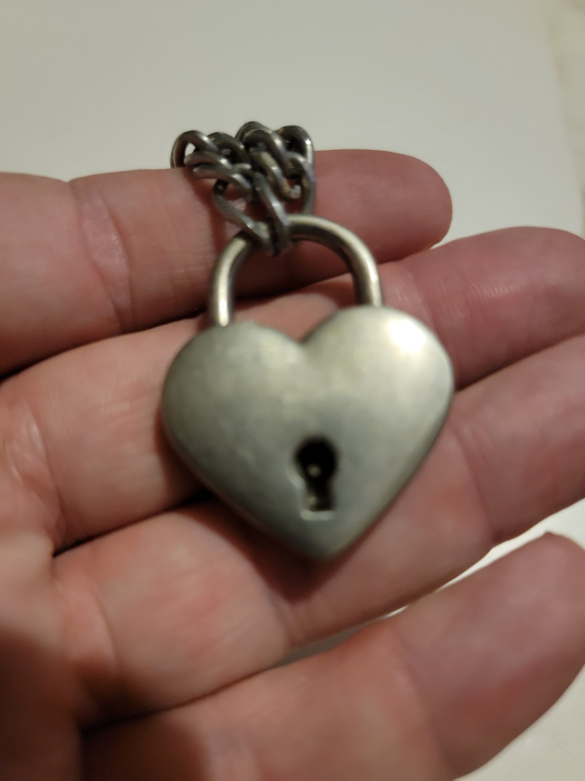 Antique Silver Heart Padlock Charm Necklace Link Chain Jewelry
