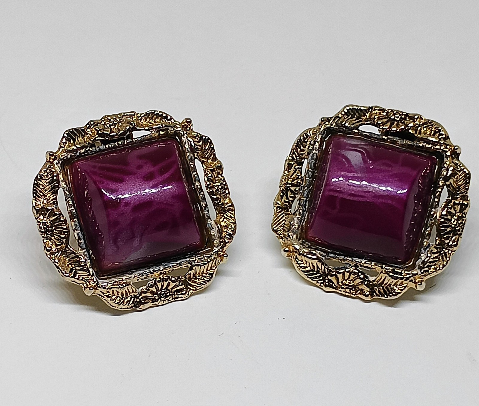 Vintage Purple Thermoset Lucite Chunky Wide Link Bangle Bracelet Earring Set