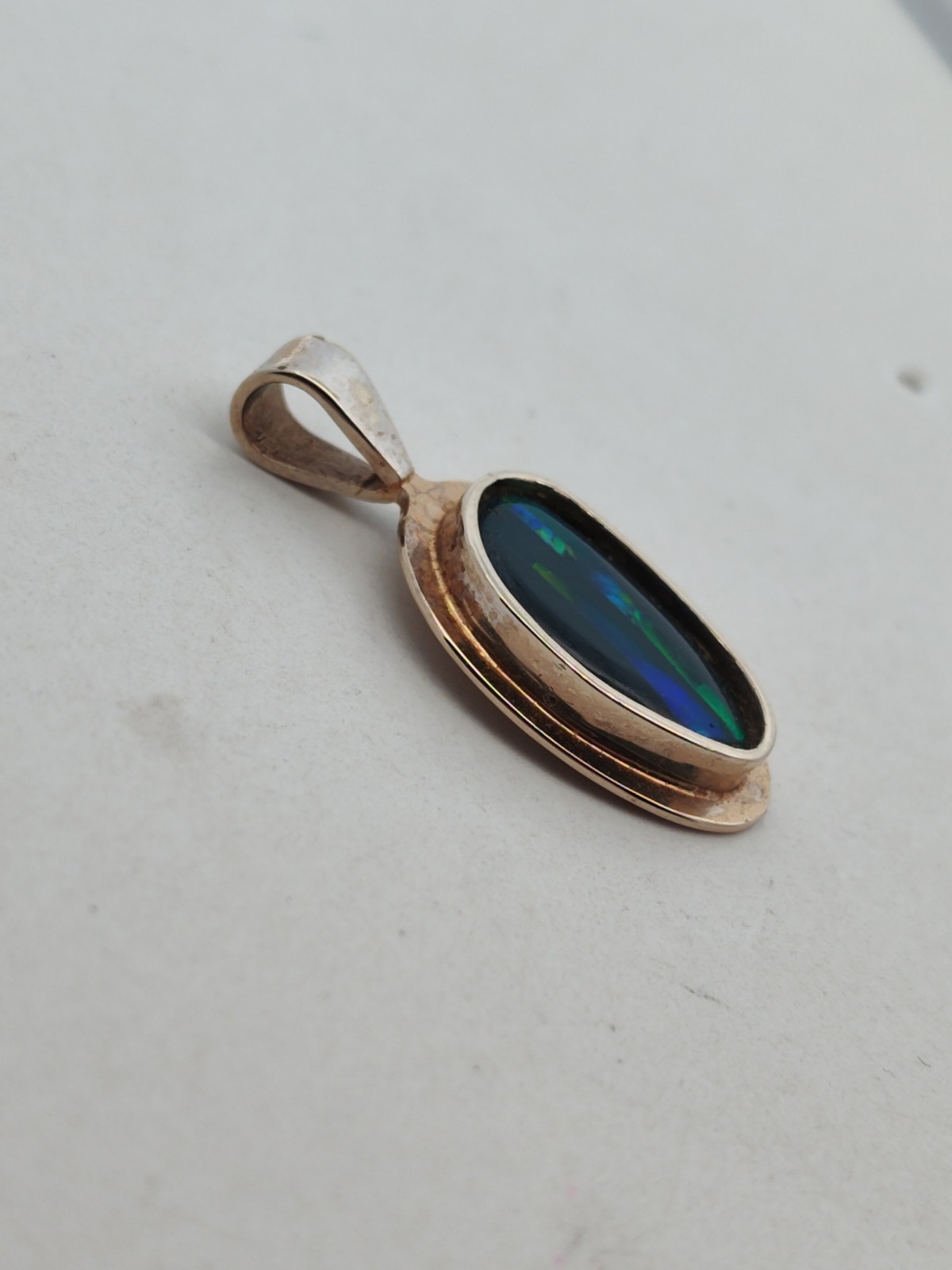 14K White Gold Gorgeous Opal & Onyx Inlay Handmade Modern Design Pendant