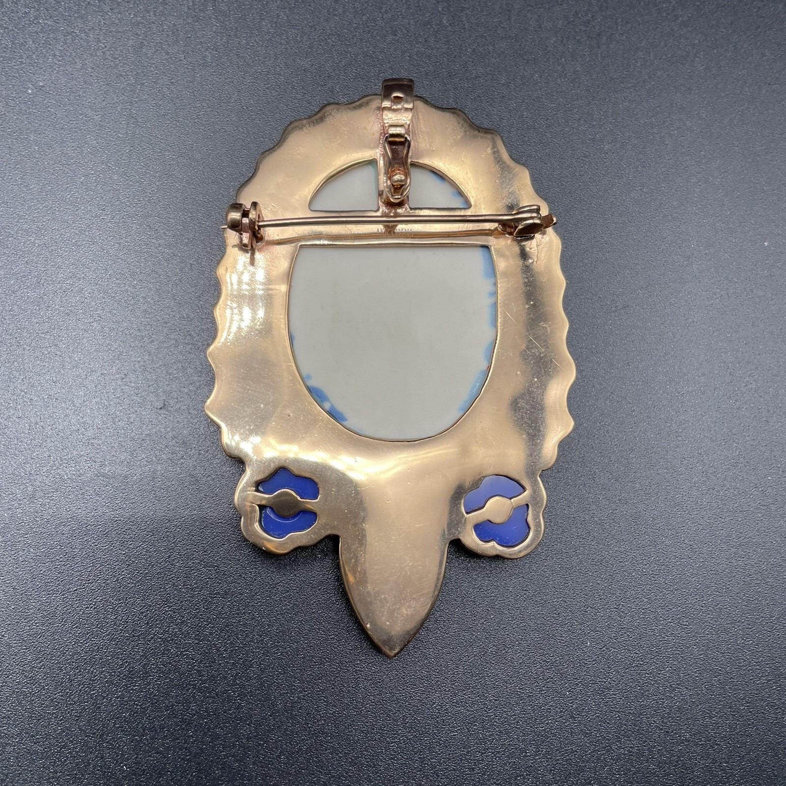 Amy Kahn Russell Bronze Enamel Multi-Gem Flower Lilypond Brooch Pendant AKR
