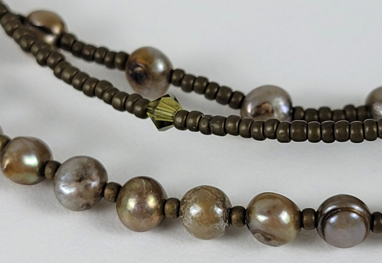 Gray Baroque Pearl And Crystal Beaded Necklace 3-Strand Toggle Clasp 21″ Vintage