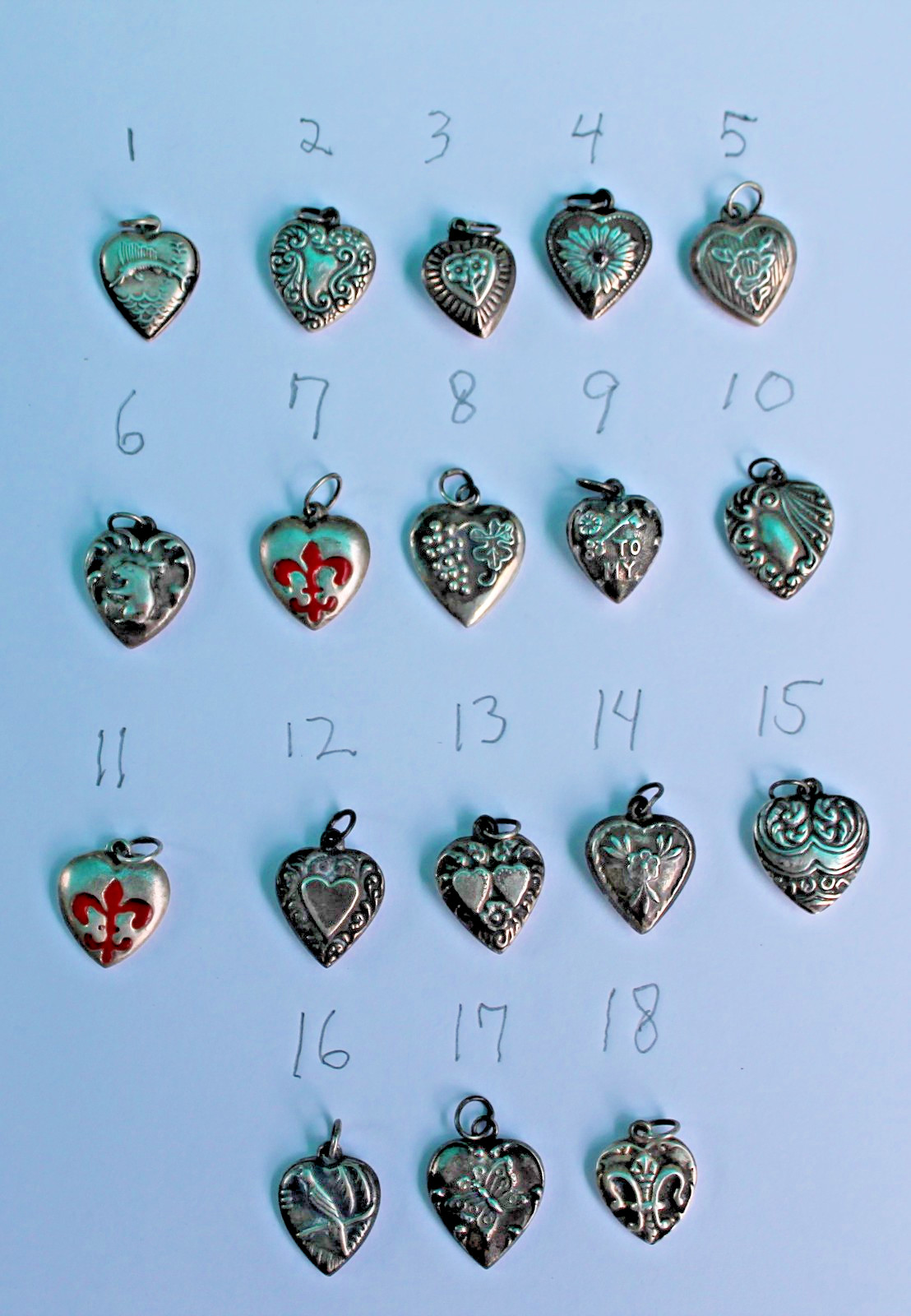 Vintage 1940s Sterling Silver Puffy Heart Charms WWII Sweetheart CHOOSE ONE