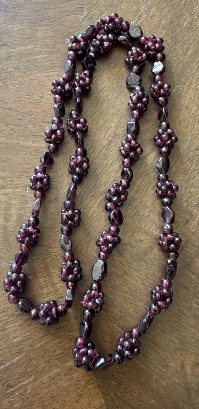 Art Deco Red Garnet Pyrope Necklace Cluster Beaded Berry Accents 26.5 Inches