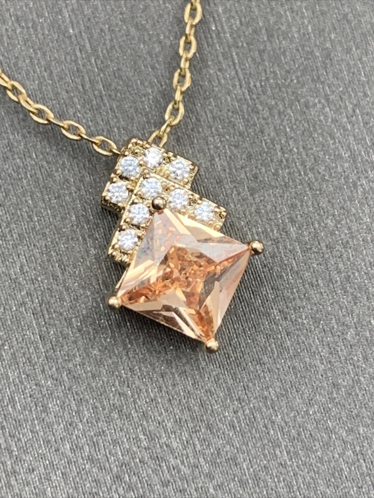 Vintage Necklace Pendant ￼ 18-20” Citrine & Clear Cubic Zirconia ￼quality