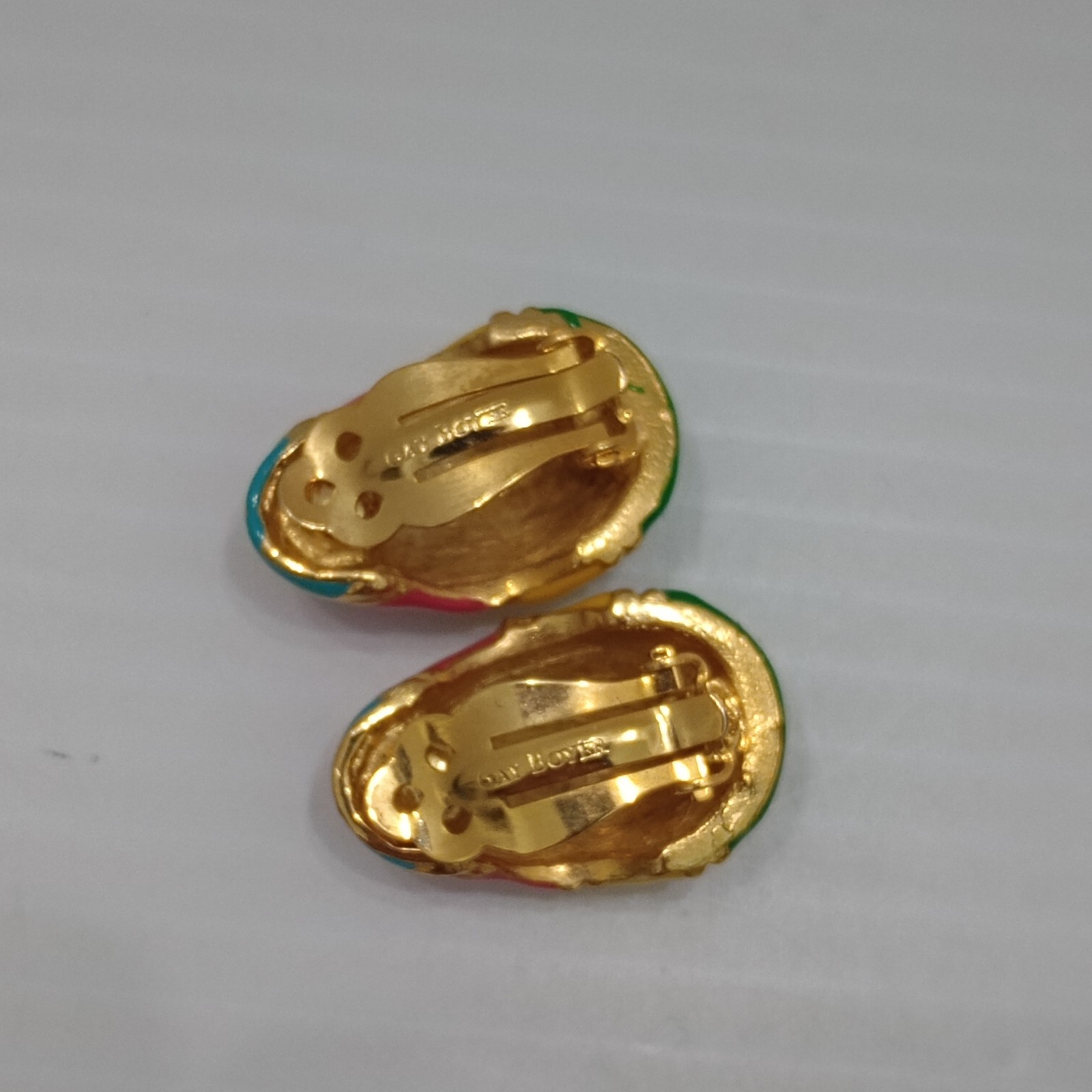Gay Boyer Clip On Earrings Neon Pink Yellow Green Enamel Gold Tone easter