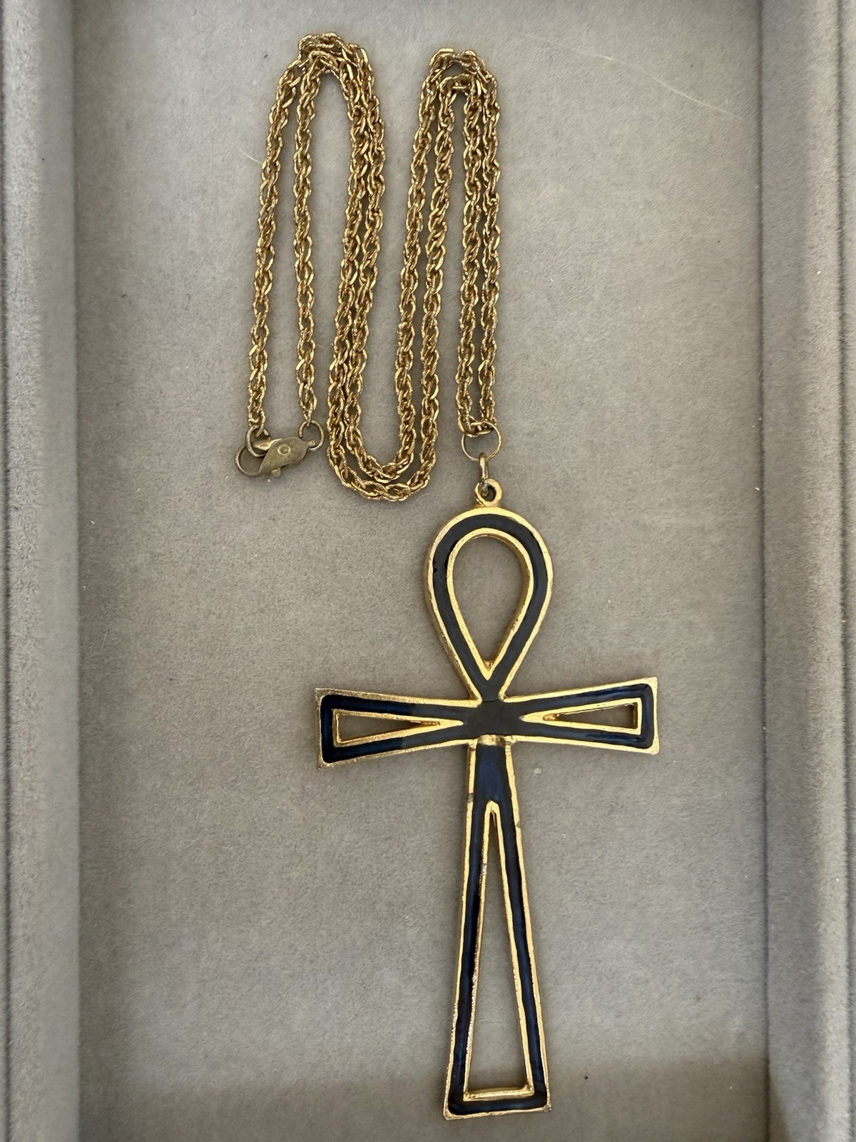 Vintage Accessocraft Egyptian Revival Ankh Pendant Necklace Enamel w/Gold Finish