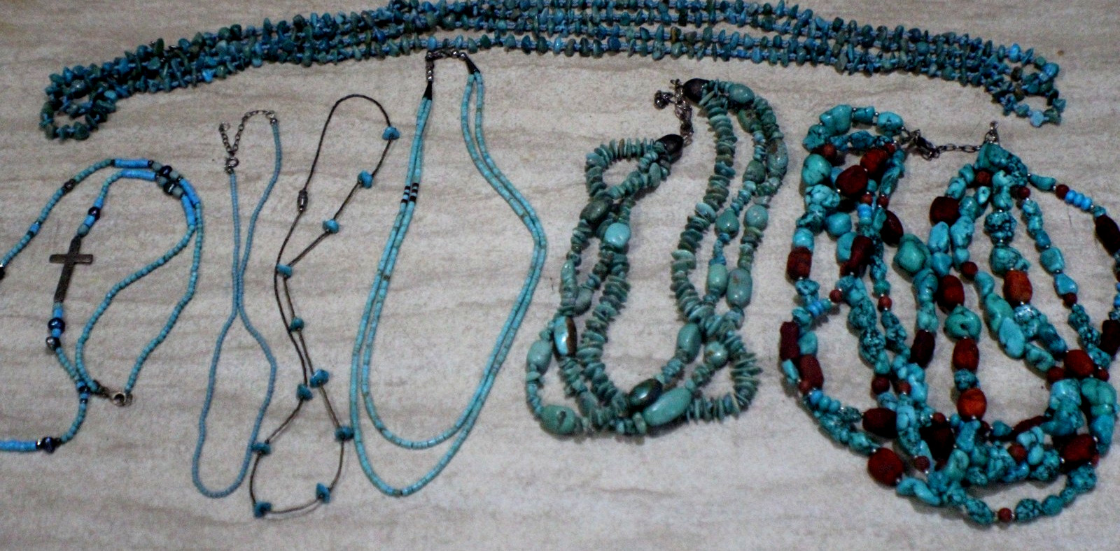 7 Different S silver and Turquoise Beads Necklaces Lot