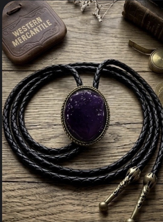 Handmade Purple Arrowhead Bolo Tie Midnight Plum Stone |Western Cowboy Neckwear