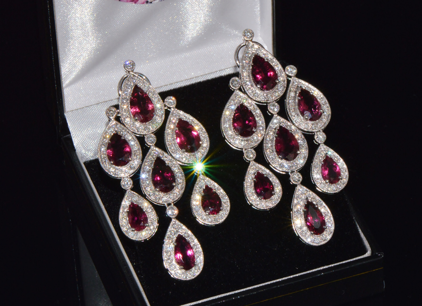 Certified Natural 23.53Cts Diamond Tourmaline 18K Solid Gold Chandelier Earrings