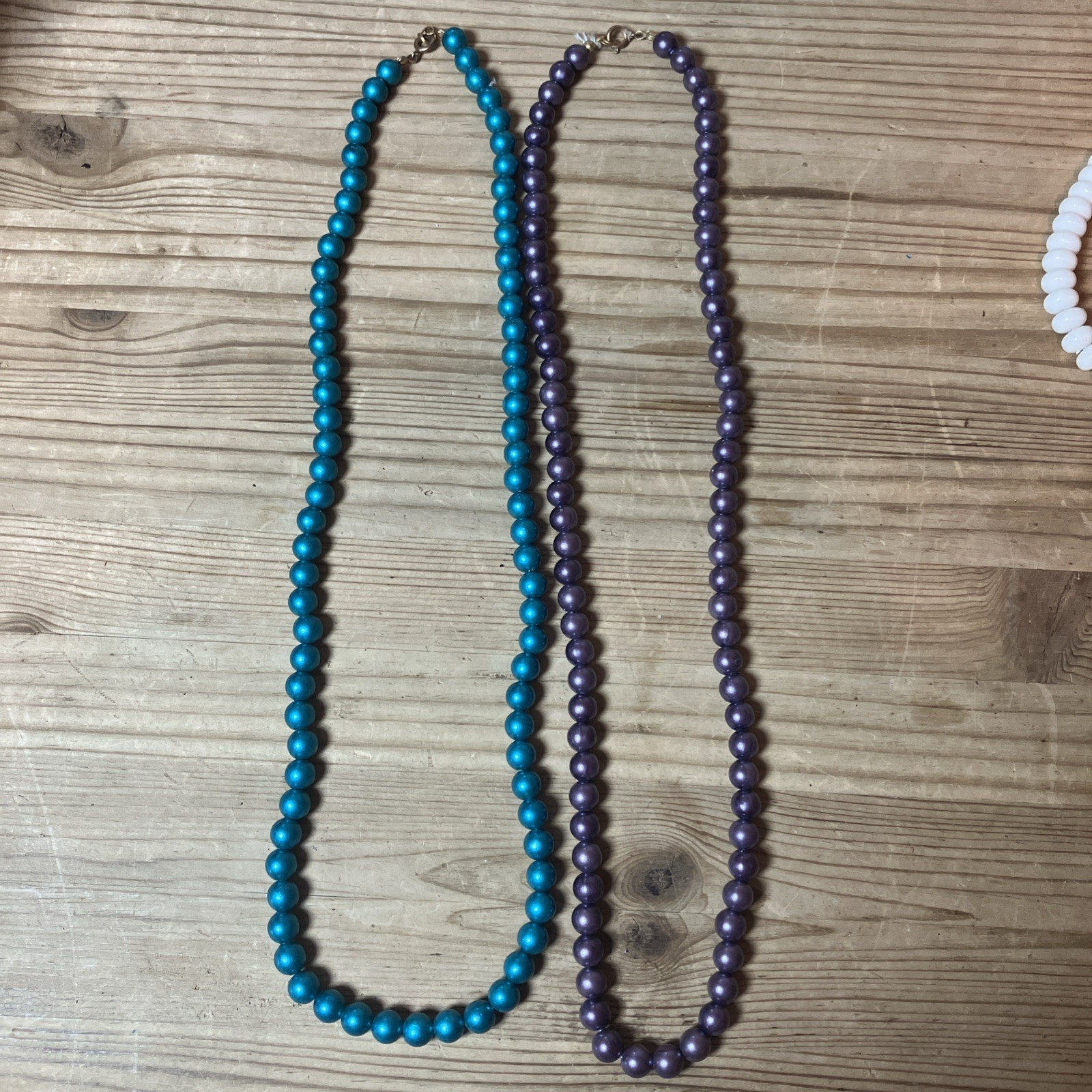 Vintage Costume Beads Lot Of 6 Strands Teal Purple Pink White Dress Up Plastic