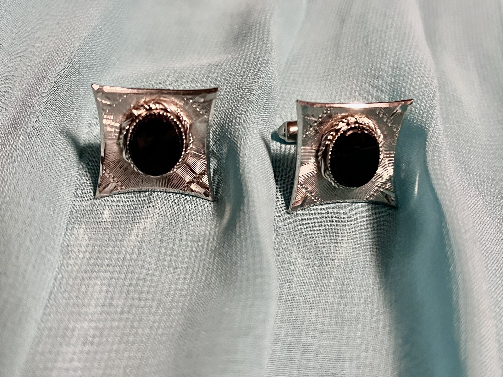 Vintage Sterling Silver Hadley Onyx Cufflinks