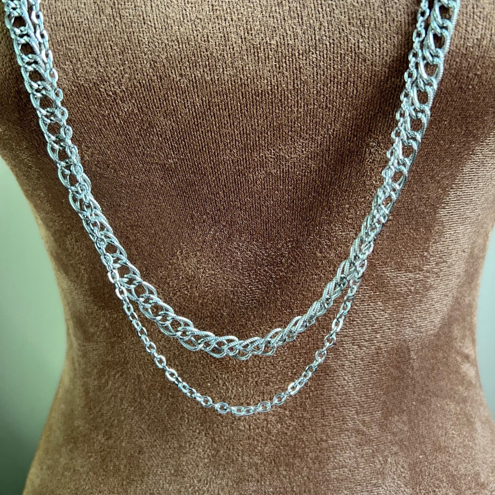Park Lane Vintage Layered Textured Silver Tone Chain Necklace 38 Inch Goth