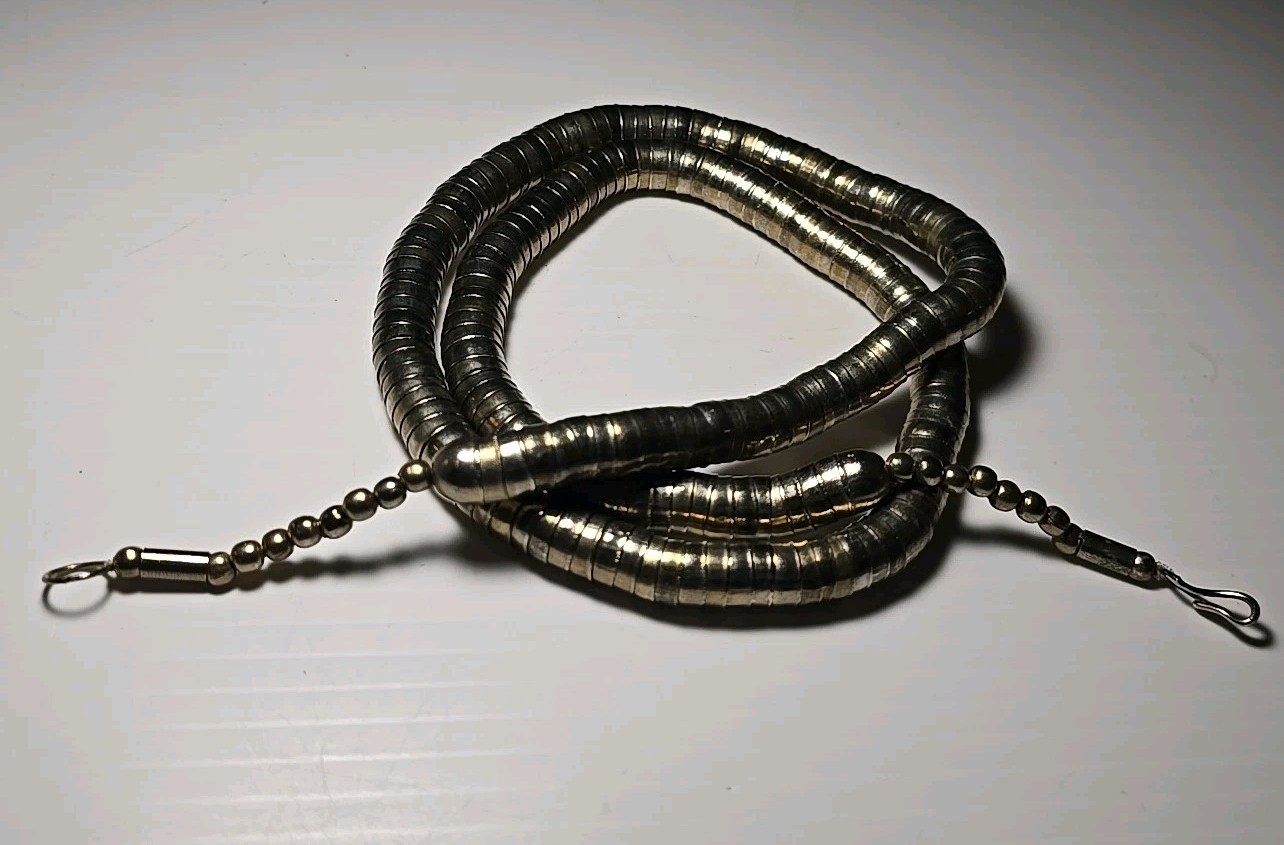 Vtg 70s Snake Coil Necklace 30″ Articulated Segmented Gold Tone Egyptian Revival