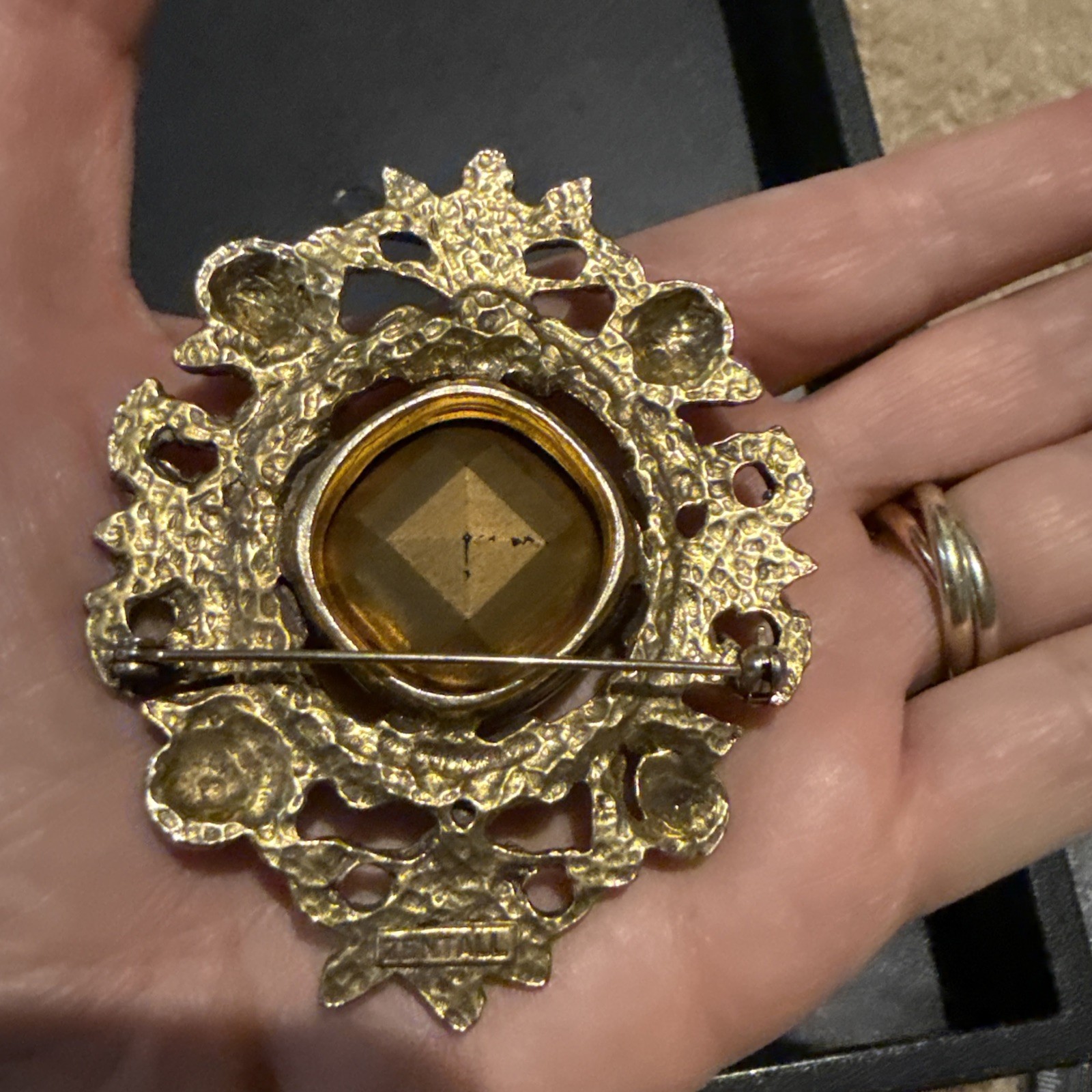 Large Estate Faux Topaz Jewel Pin Signed Zentall