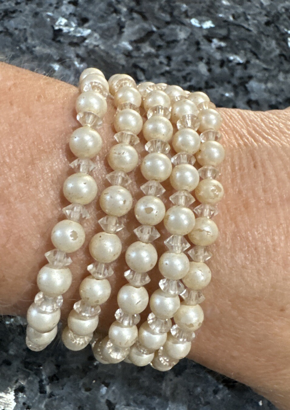 Authentic Vintage Signed Marvella 5 Strand Faux Pearl Bracelet 7 1/4 In Rare