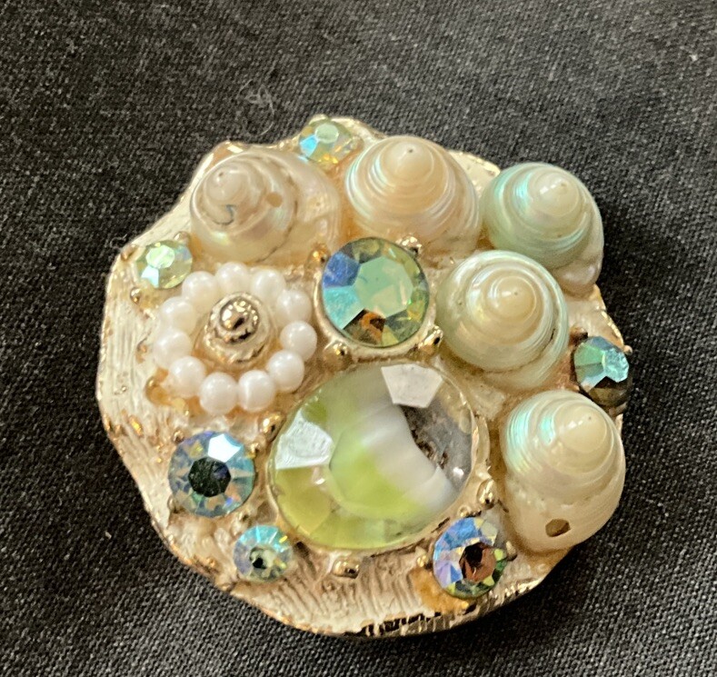 Vintage Art SEASCAPE Shells, Pearls, Rhinestone Bracelet and CLIP Earrings RARE!