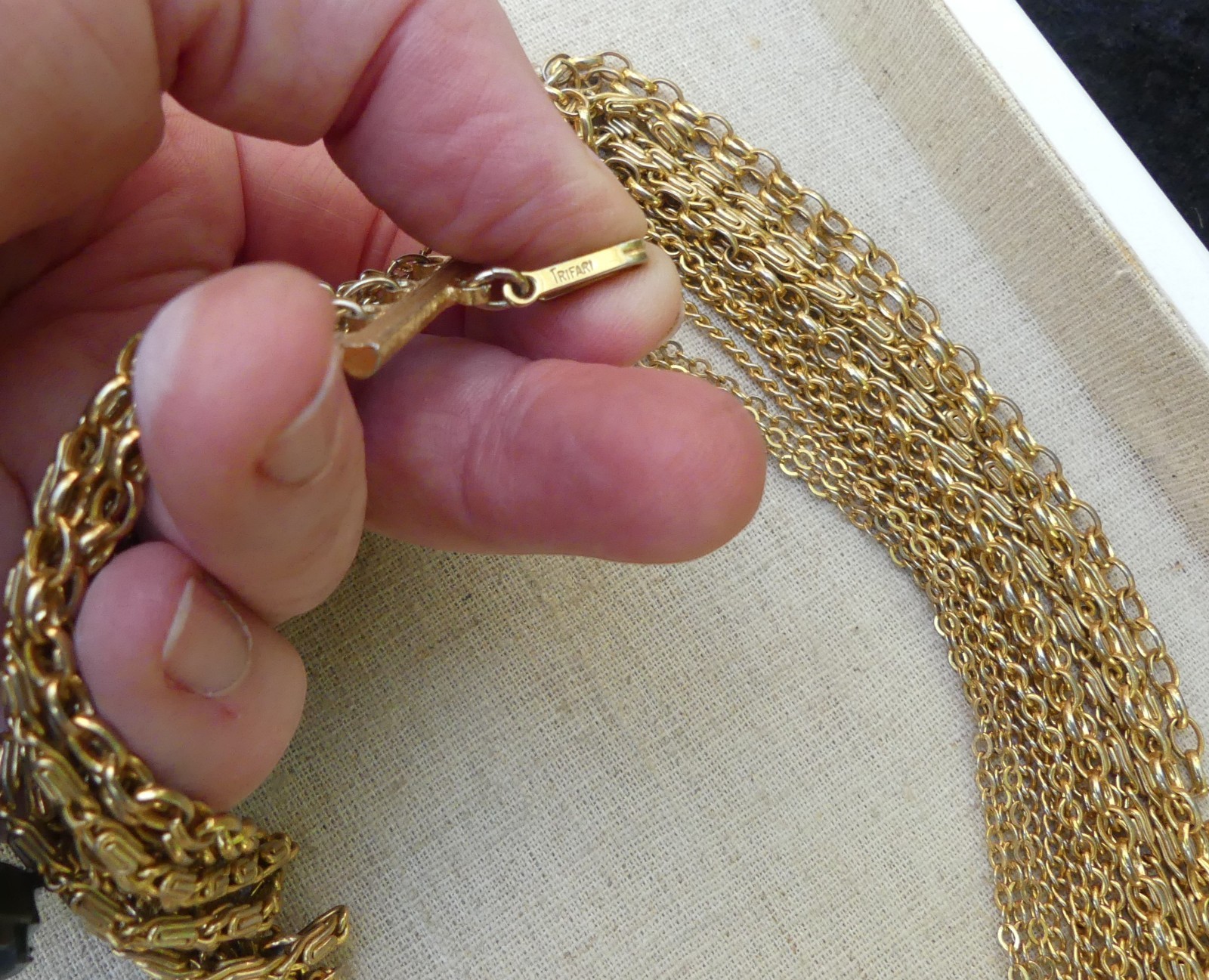Vintage Trifari multistrand chain necklace goldtone multichain19-22 inches swag
