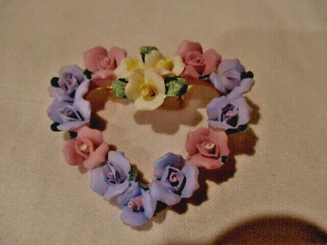 AVON Hearts & Flowers Brooch Genuine Porcelain in Variety of Pastel Colors 1998