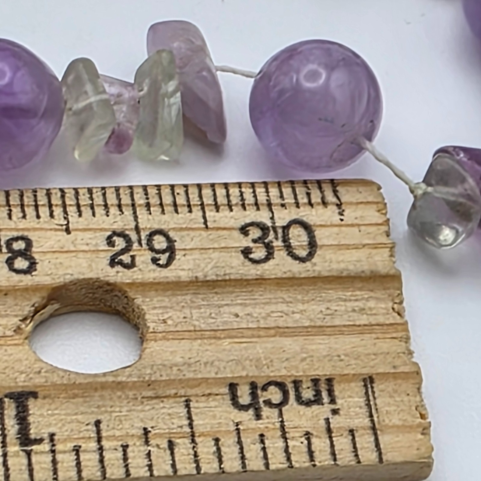 Sterling Amethyst Bead Necklace Clear Quartz Green Amethyst Chips 20″ Vintage