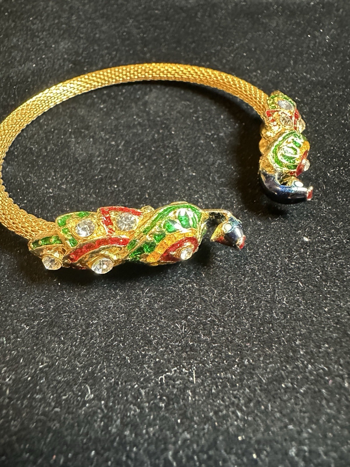 Vintage Gold Tone Meenakari Style Peacock Mesh Cuff Very Light Weight