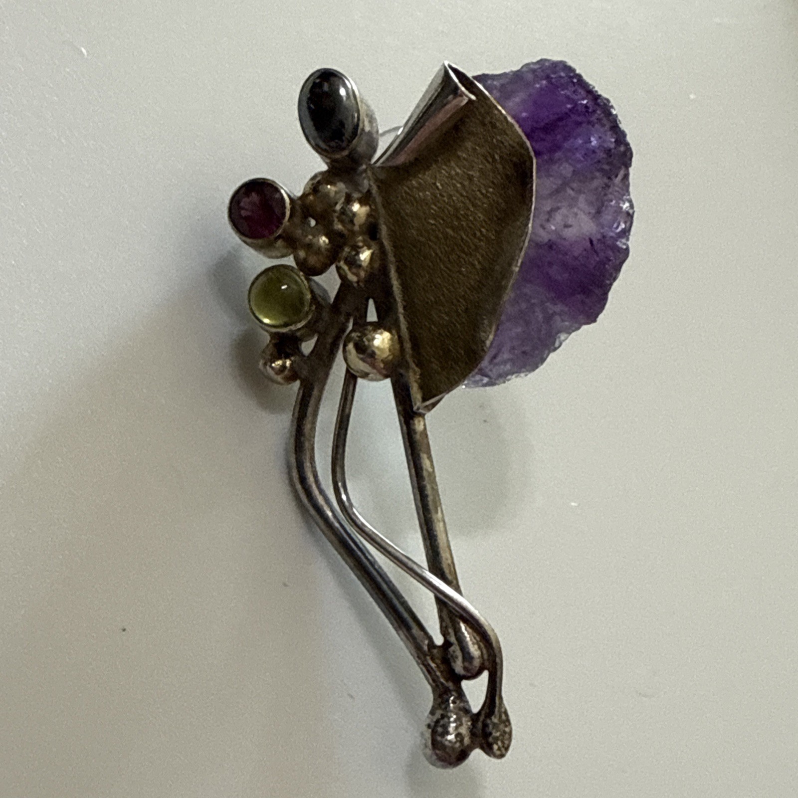Vintage Artisan Amethyst Geode Sterling Silver Pierced Earrings