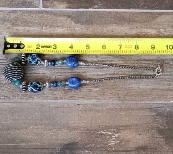 Vtg Multicolored Stone Beaded Silver Tone Necklace Toggle Closure, Free Shipping