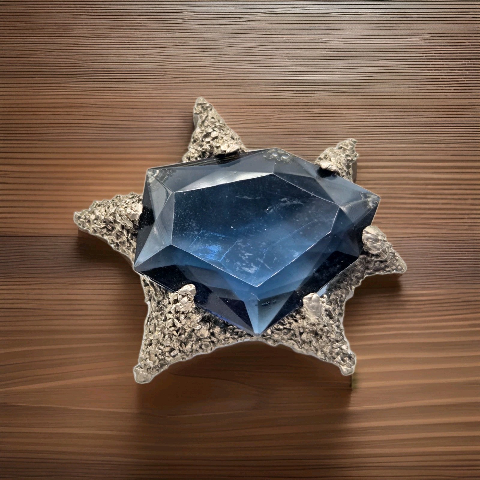 Vintage Couture Large Blue Crystal Silver tone Star Abstract Brooch