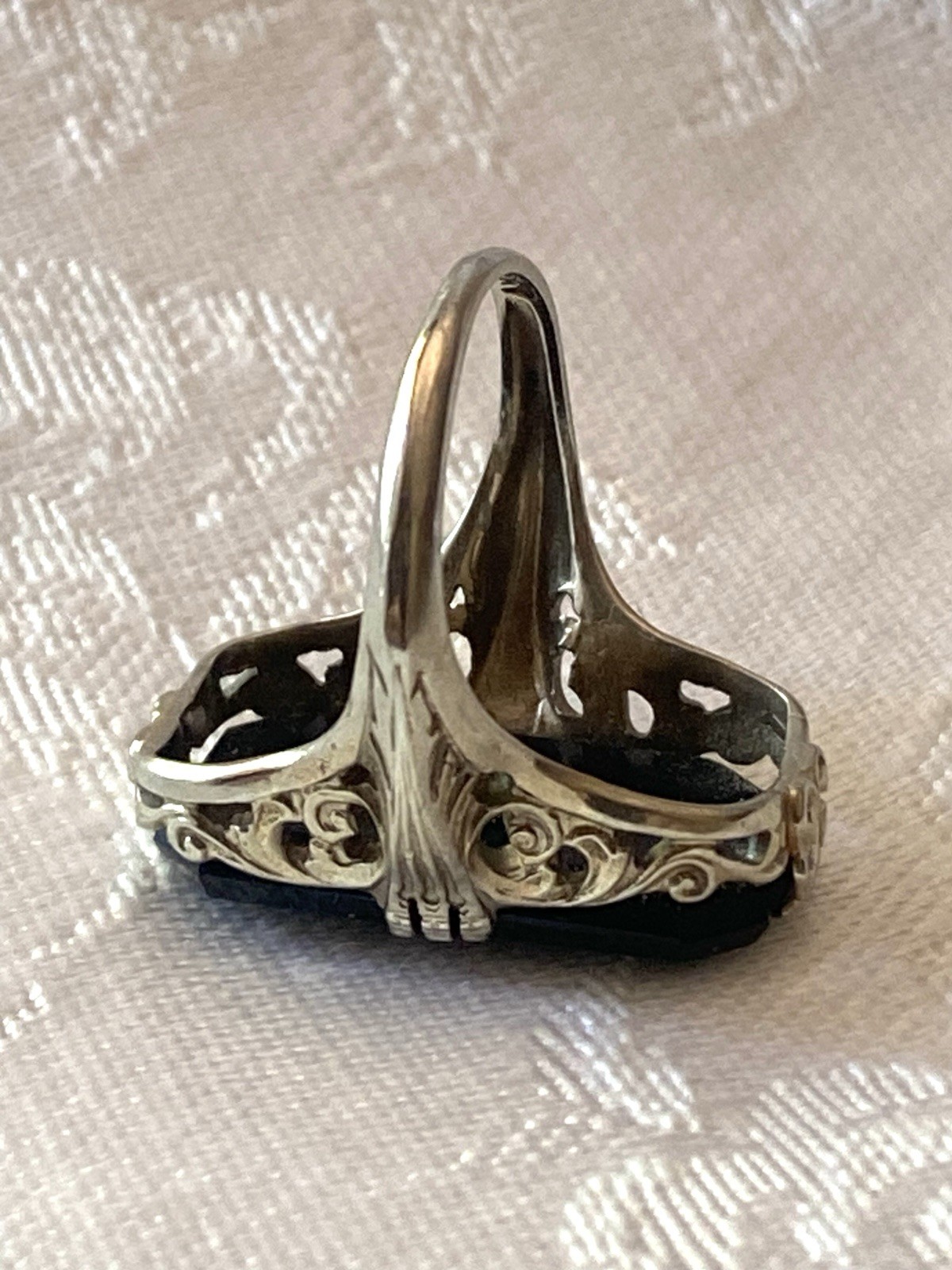 Antique Art Deco Onyx 14k White Gold Diamond Ring