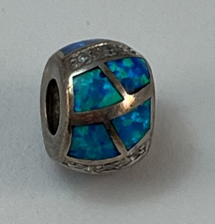 Vintage 925 Sterling Silver Blue Opal Inlay Bead Charm